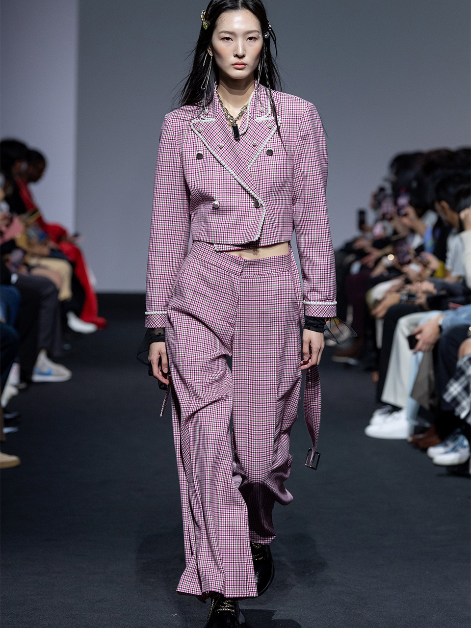 23SS Pink Plaid Double Crop Jacket
